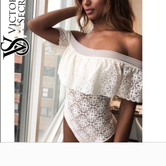 Victoria's Secret Tops - Victoria's Secret White Lace Chemise with Ruffle Bodysuit Size m